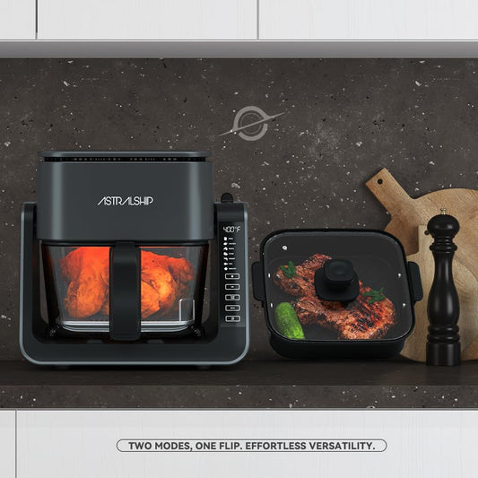 Small Air Fryer for Countertop, 2‑in‑1 Glass Air Fryer & Grill Pan Combo, 4.2 QT + 1.3 QT, glass air fryer Non Toxic, Digital Presets, Healthy Cooking, Portable, Non‑Stick, Multi‑Function