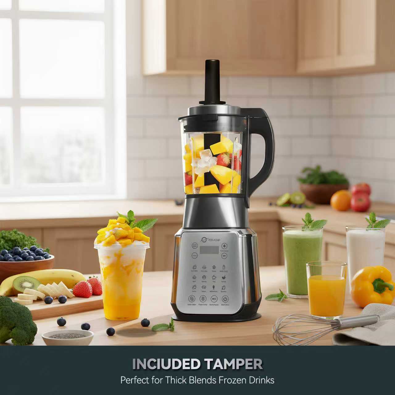 Glass Blenders for Kitchen – Stainless Steel Professional Blender for Smoothies 1500W Motor, Food Processor Combo 9 Adjustable Speeds, 14 Preset Programs, BPA-Free Glass Jar blender, Nut Milk, Soups