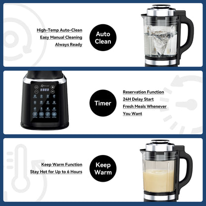 Glass Blenders for Kitchen with Tamper, Blender for Smoothies, Professional Blenders 1500W Motor, 9 Adjustable Speeds, 14 Preset Programs, High-Speed Heating Blender for Nut Milk, Soups, Sauces & More