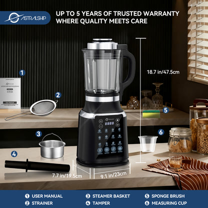 Glass Blenders for Kitchen with Tamper, Blender for Smoothies, Professional Blenders 1500W Motor, 9 Adjustable Speeds, 14 Preset Programs, High-Speed Heating Blender for Nut Milk, Soups, Sauces & More