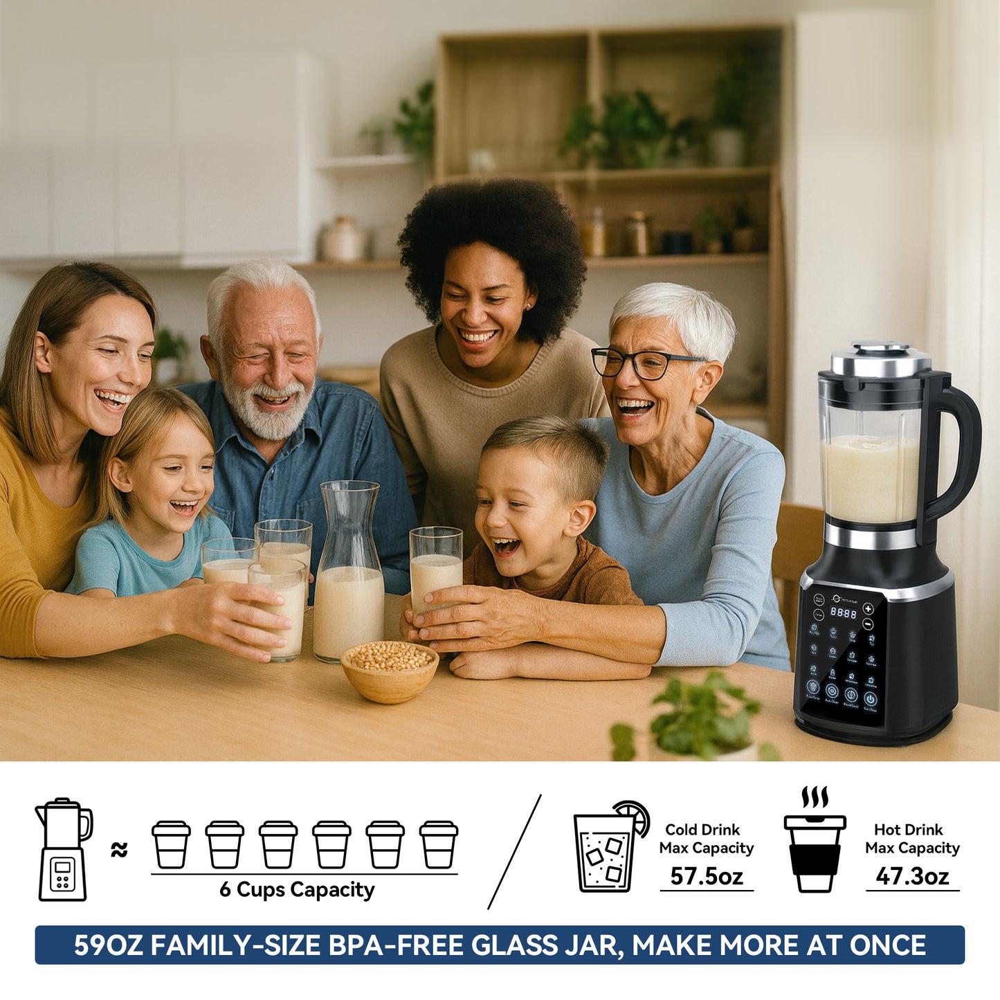 Glass Blenders for Kitchen with Tamper, Blender for Smoothies, Professional Blenders 1500W Motor, 9 Adjustable Speeds, 14 Preset Programs, High-Speed Heating Blender for Nut Milk, Soups, Sauces & More