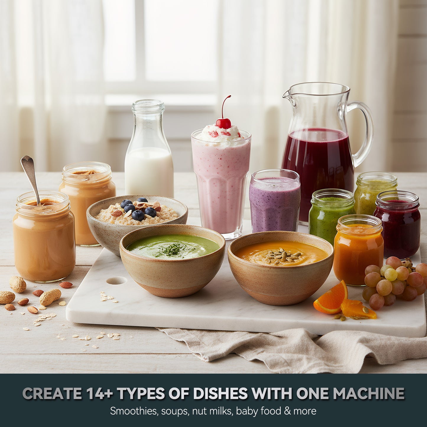 Glass Blenders for Kitchen – Stainless Steel Professional Blender for Smoothies 1500W Motor, Food Processor Combo 9 Adjustable Speeds, 14 Preset Programs, BPA-Free Glass Jar blender, Nut Milk, Soups