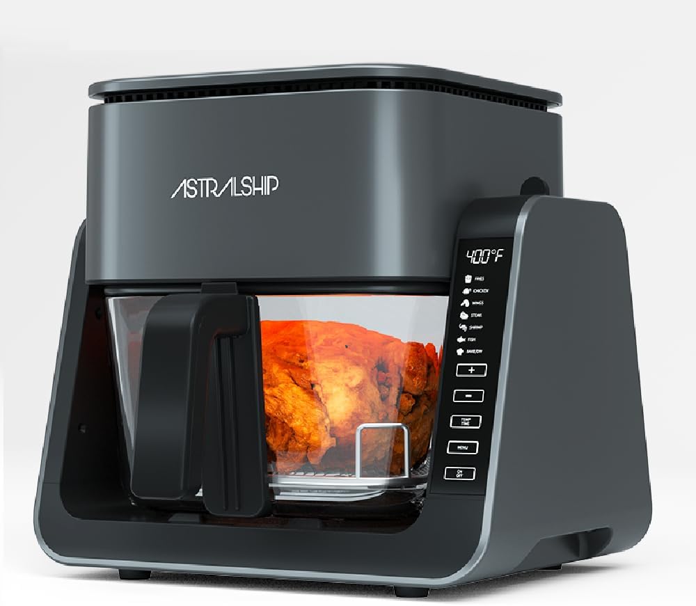 Small Air Fryer for Countertop, 2‑in‑1 Glass Air Fryer & Grill Pan Combo, 4.2 QT + 1.3 QT, glass air fryer Non Toxic, Digital Presets, Healthy Cooking, Portable, Non‑Stick, Multi‑Function