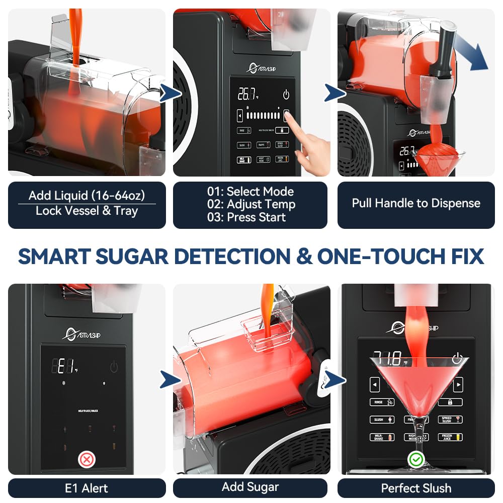 Slushie Machine 85oz Frozen Drink Maker with 6 Preset Programs, Smart Temp Control, Rinse, Low-Sugar & Alcohol Alerts Slush Maker for Milkshakes, Margarita Smoothie, Frappes and More, No Ice Needed