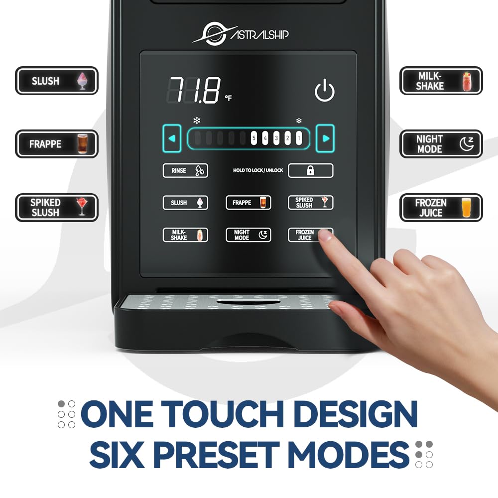 Slushie Machine 85oz Frozen Drink Maker with 6 Preset Programs, Smart Temp Control, Rinse, Low-Sugar & Alcohol Alerts Slush Maker for Milkshakes, Margarita Smoothie, Frappes and More, No Ice Needed