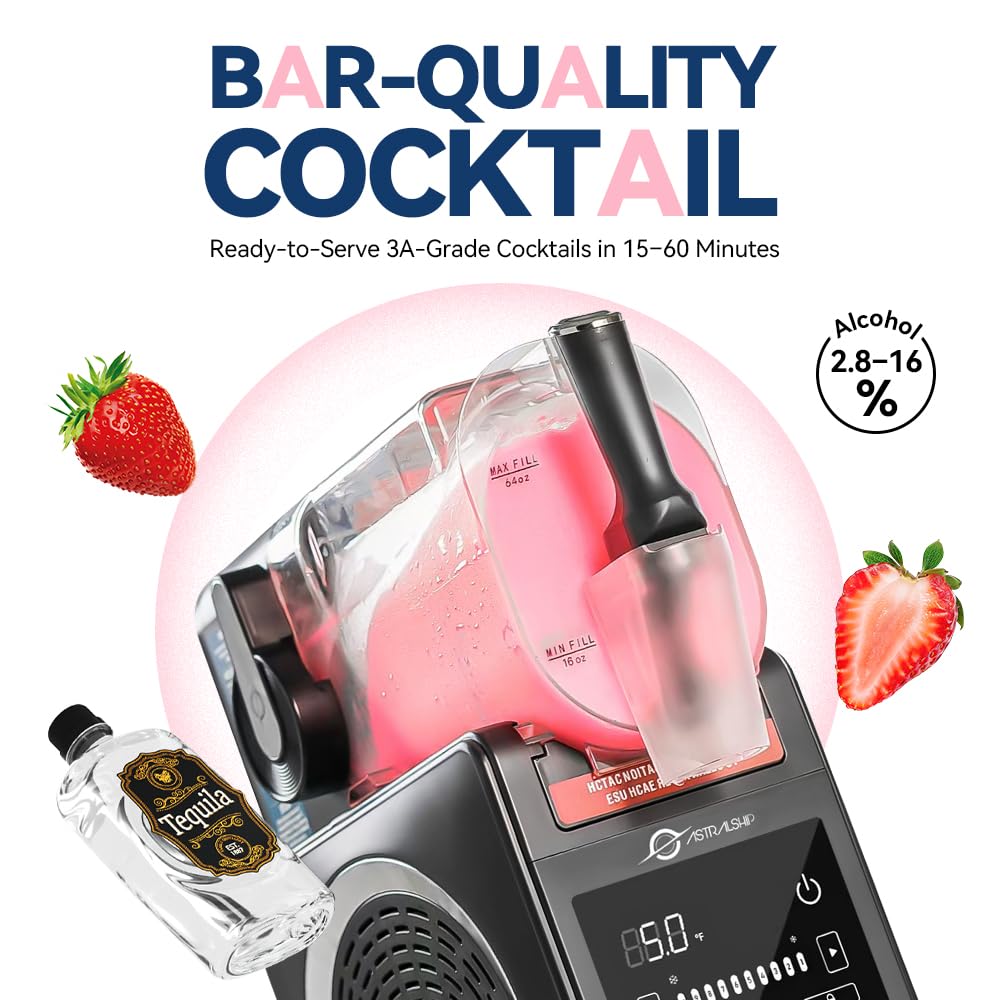 Slushie Machine 85oz Frozen Drink Maker with 6 Preset Programs, Smart Temp Control, Rinse, Low-Sugar & Alcohol Alerts Slush Maker for Milkshakes, Margarita Smoothie, Frappes and More, No Ice Needed