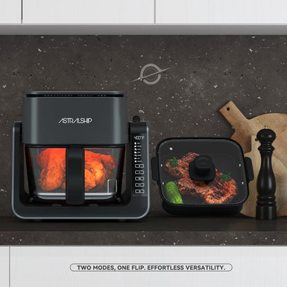 Small Air Fryer for Countertop, 2‑in‑1 Glass Air Fryer & Grill Pan Combo, 4.2 QT + 1.3 QT, glass air fryer Non Toxic, Digital Presets, Healthy Cooking, Portable, Non‑Stick, Multi‑Function