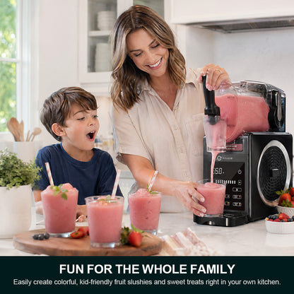 Slushie Machine 85oz Frozen Drink Maker with 6 Preset Programs, Smart Temp Control, Rinse, Low-Sugar & Alcohol Alerts Slush Maker for Milkshakes, Margarita Smoothie, Frappes and More, No Ice Needed