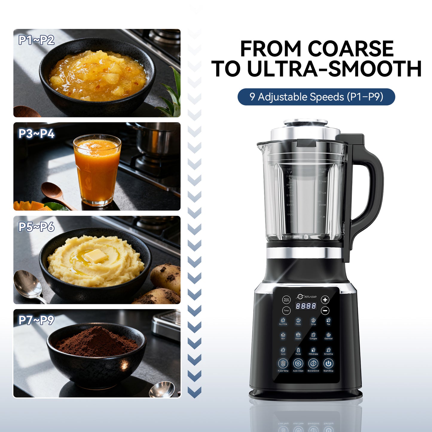 Glass Blenders for Kitchen with Tamper, Blender for Smoothies, Professional Blenders 1500W Motor, 9 Adjustable Speeds, 14 Preset Programs, High-Speed Heating Blender for Nut Milk, Soups, Sauces & More