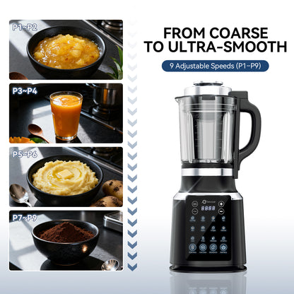 Glass Blenders for Kitchen with Tamper, Blender for Smoothies, Professional Blenders 1500W Motor, 9 Adjustable Speeds, 14 Preset Programs, High-Speed Heating Blender for Nut Milk, Soups, Sauces & More