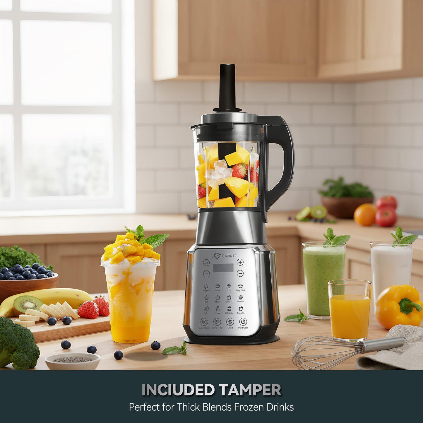 Glass Blenders for Kitchen – Stainless Steel Professional Blender for Smoothies 1500W Motor, Food Processor Combo 9 Adjustable Speeds, 14 Preset Programs, BPA-Free Glass Jar blender, Nut Milk, Soups