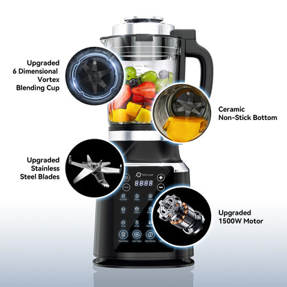 Glass Blenders for Kitchen with Tamper, Blender for Smoothies, Professional Blenders 1500W Motor, 9 Adjustable Speeds, 14 Preset Programs, High-Speed Heating Blender for Nut Milk, Soups, Sauces & More