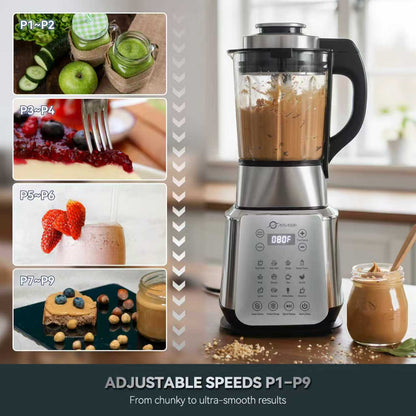 Glass Blenders for Kitchen – Stainless Steel Professional Blender for Smoothies 1500W Motor, Food Processor Combo 9 Adjustable Speeds, 14 Preset Programs, BPA-Free Glass Jar blender, Nut Milk, Soups