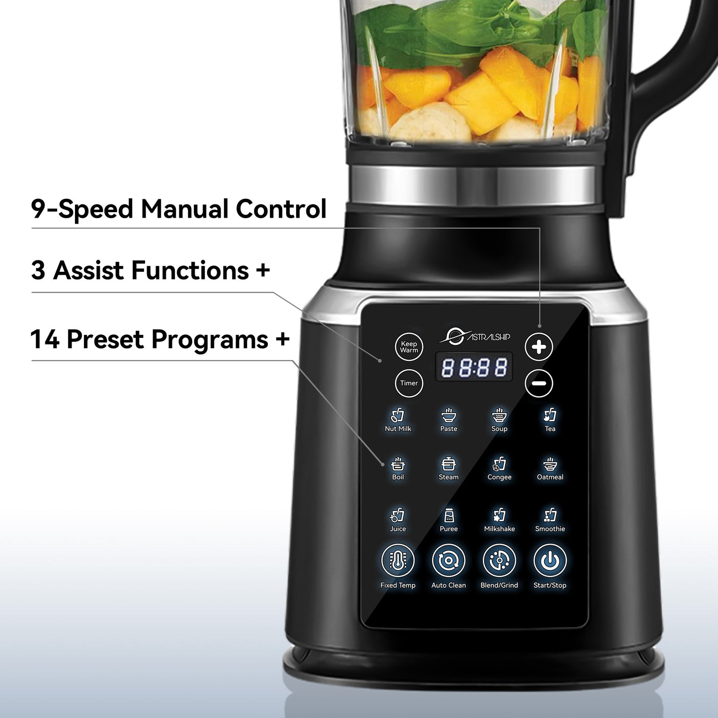 Glass Blenders for Kitchen with Tamper, Blender for Smoothies, Professional Blenders 1500W Motor, 9 Adjustable Speeds, 14 Preset Programs, High-Speed Heating Blender for Nut Milk, Soups, Sauces & More