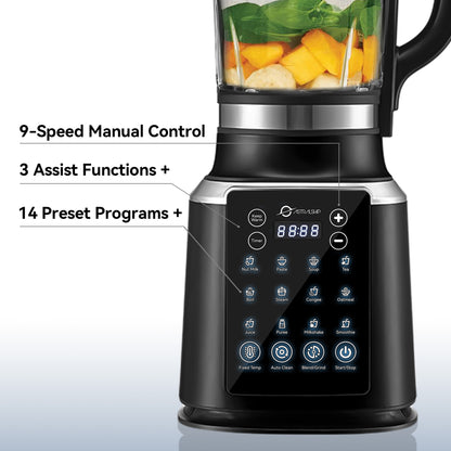 Glass Blenders for Kitchen with Tamper, Blender for Smoothies, Professional Blenders 1500W Motor, 9 Adjustable Speeds, 14 Preset Programs, High-Speed Heating Blender for Nut Milk, Soups, Sauces & More