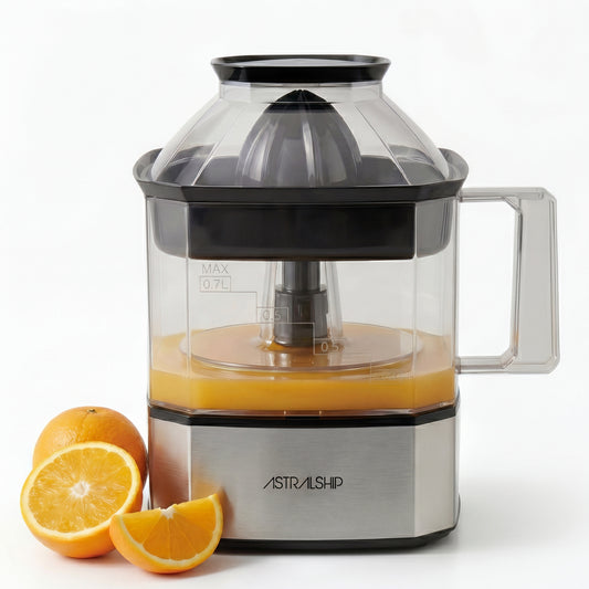 Citrus Juicer Machine Electric Orange & Lemon Squeezer with Stainless Steel Base, 24oz Pitcher, Pressure-Activated, 2 Cones & Pulp Filter for Orange, Lemon, Grapefruit Juice
